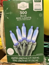 Holiday Time 300 CT Blue Mini Lights Indoor/Outdoor Green Wire