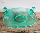 Vintage Diamond Glass Co Afterglow Green BonBon Birds Nest Dish Bowl 1930s