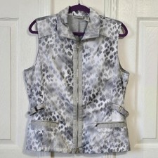 Zenergy by Chico's Women's Sleeveless Zip Vest Abstract Print Pockets Size 2