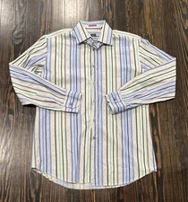 Paul Smith Long Sleeve Button Up Shirt Men’s 16 / 41 Blue Green Gray Stripes