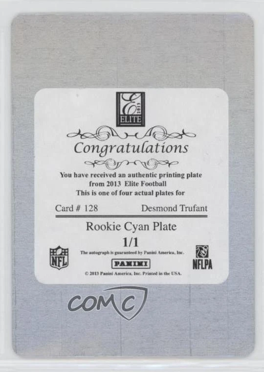 2013 Panini Elite Printing Plate Cyan 1/1 Desmond Trufant #128 Rookie RC 1k5 - Image 2 of 3