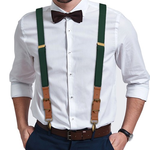 Buyless Fashion Leather Suspenders Men - 48" Elastic Adjustable 1" - Y Back - Picture 42 of 84