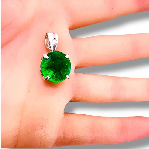 10.25ct Lab Created Green Emerald Round 925 Sterling Silver Pendant 13.5 mm - Picture 10 of 11