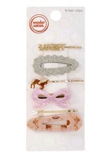 Wonder Nation Lucky Hair Clip Set, 6-Piece - Glittery Gold Set Girls Hair Clips