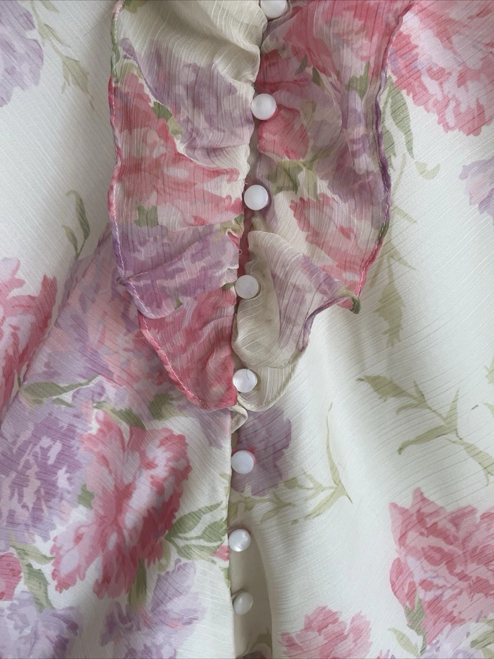 Ralph Lauren Girls Chiffon Floral Tiered Puff Sleeve Dress Size 12 Garden Party - Image 3 of 4