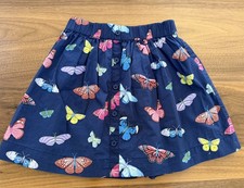 Mini Boden Girls Navy Butterfly Skirt 6-7Y Elastic Waist Buttons Lined