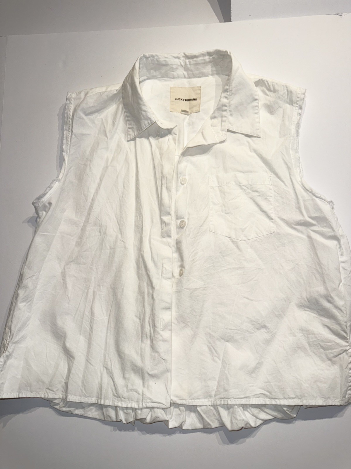 Lucky Brand Womens sleeveless Blouse Top Sz S White button up