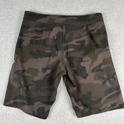 Fox Racing Board Shorts Swim Trunks Stretch 32 Mens Green Black Camo Boat Zip - Picture 2 of 11