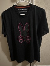 Psycho Bunny Men's Black Cotton Graphic T Shirt Crew Neck Skull Size 5