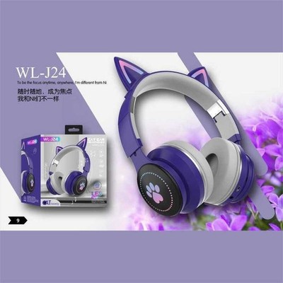 Purple AP-J24 Cat Ear Headphones Cute Cat Paws Light Up Wireless Bluetooth