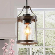 LNC Modern Farmhouse Brown 6 in. W 1-Light Pendant Light Rustic Faux Wood Accent