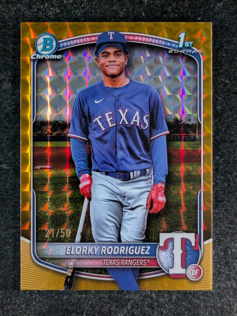 2025 Bowman Chrome ELORKY RODRIGUEZ 21/50 1st Gold Geometric Refractor Prospect