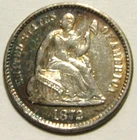 1872 H10C Seated Liberty Half Dime in Choice AU Condition