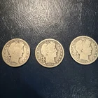 3 Barber Silver Half Dollars, 90% Silver Coins, 1905-s, 1906-o and 1907