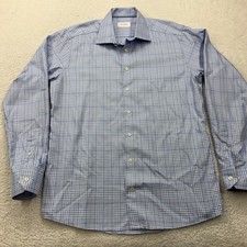 Eton Slim Fit Mens Dress Shirt Blue White Plaid Button Down Long Sleeve 44 17.5