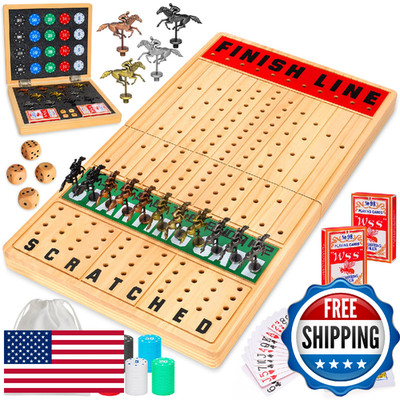 Toidgy Large 21'' Horse Race Board Game - Cards, Dice, Metal Horses, Chips