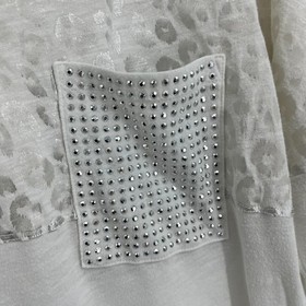 Victoria's Secret PINK Long Sleeve T-Shirt Women's M White Leopard Rhinestone