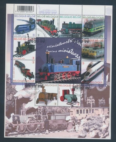 XE65739 Belgium 2009 FDC miniature trains XXL sheet used
