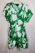 Simply Vera Wang Linen Blend Green Floral Tie Dye Dress XXL Lined Pockets A Line