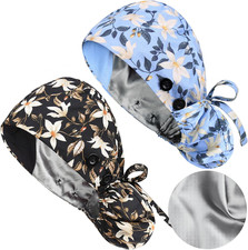 Satin Lined Scrub Caps with Buttons  Sweathand, Surgical Caps for Women