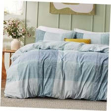Duvet Cover Queen Size - Gingham Queen 90" x 90" 02 - Blue No Comforter 