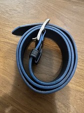 Vintage Dark Blue Leather Belt Women - Solid Brass w/Silver Plate 28-34  Waist