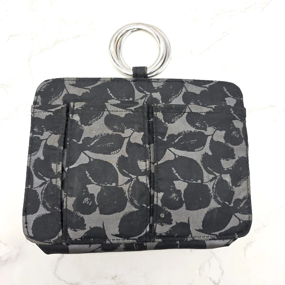 Cartera Cartera Cartera Mujer Negra Gris Estampado Hoja Organizador Anillo Mango Bolsillos Foto 2 de 4