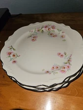 4 Homer Laughlin Dinner Plates Virginia Rose ( Pink ) with Silver Rims