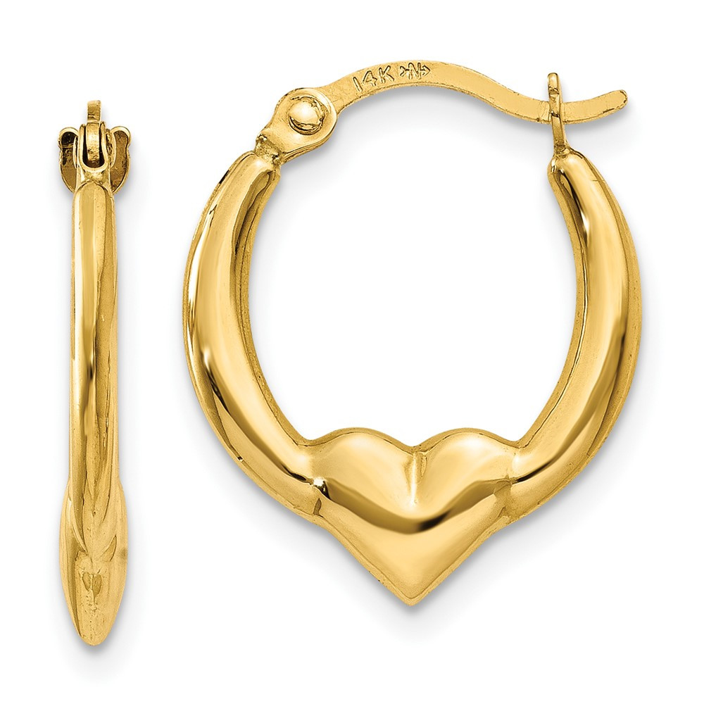 10K Yellow Gold Polished Heart Hoop Earrings 0.6 Inch | eBay