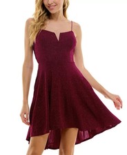 City Studios Juniors' Lattice-Back Fit & Flare Dress, Wine, SIZE- 15/16
