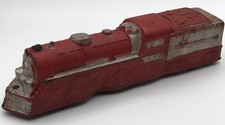 Vintage Auburn Train Locomotive Red Silver Rubber Toy