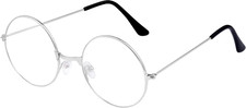 Fake round Glasses, Circle Costume Glasses, Metal Frame Clear Lens