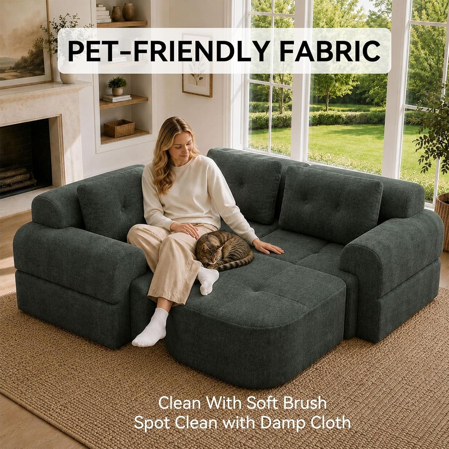 112" Cloud Sofa Couch W/ Chaise L Shape Sectional Sofa Boneless for Living Room alternate view 3