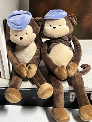(2) Kidsline Brown Plush Monkey Hanging Blue Cap Stuffed Animal Kids Line 18''