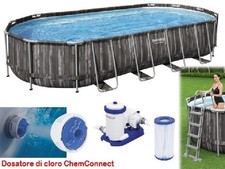 PISCINA OVALE FUORI TERRA STEEL SIMIL LEGNO BESTWAY 732x366xH122 -5611T + POMPA,