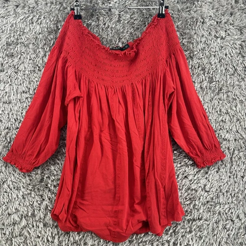 Lauren Ralph Lauren Blouse Womens 1X Red Off The Shoulder Ruffle
