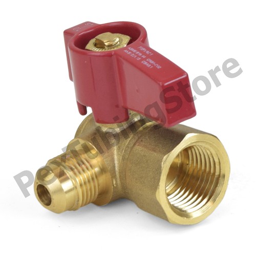 1/2" FIP x 3/8" Flare Angle Brass Gas Ball Valve, NaturalNG or Propane