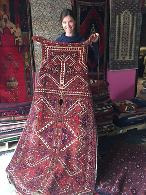 Pre-1900s Antique Turkoman Yamouth Tribal Horse Back Cover Rug