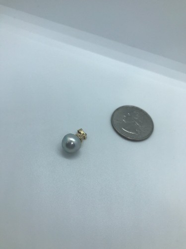 14K Karat Yellow Gold Fancy Drop Akoya Pearl Pendant. South Sea Grey Pearl 9.2mm - Picture 6 of 7