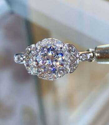 2.20Ct Round Cut Simulated Diamond Halo Engagement Ring 14K White Gold Plated