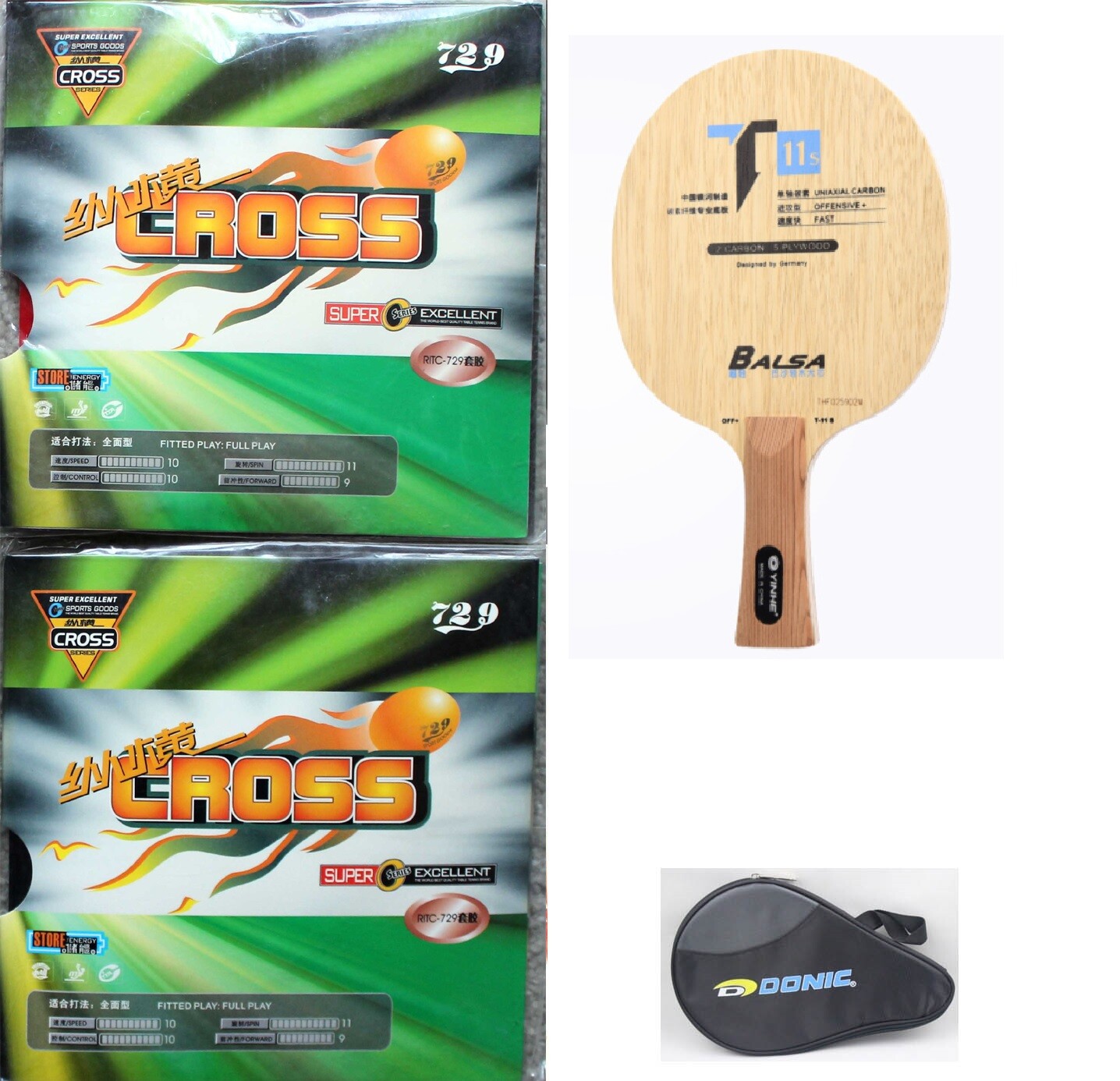 YinHe T11s Carbon Blade + 2x RITC729 CustomMade Table Tennis Bat w