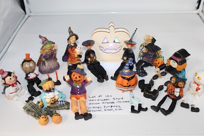 Halloween decoration shelf knick knack figurine lot of 10 Witches Pumpkins Dracu