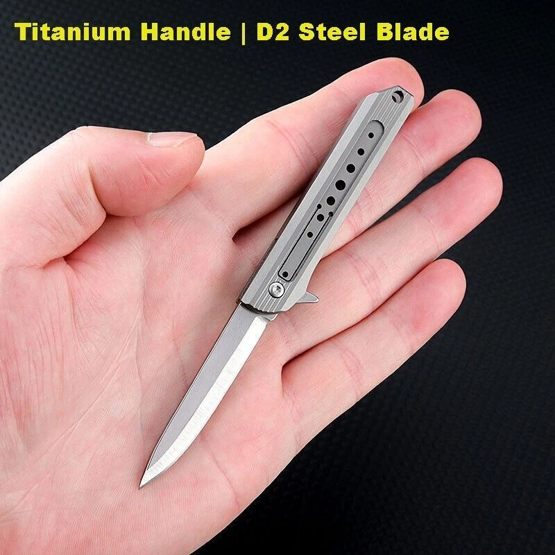 Titanium Alloy Pocket Folding Knife D2 Steel Blade Outdoor EDC Keychain Tool Titanium Alloy Pocket Folding Knife D2 Steel Blade Outdoor EDC Keychain Tool