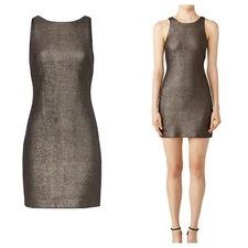 Halston Metallic Mini Sheath Dress NWT Bronze Medium New with Tags Cocktail 
