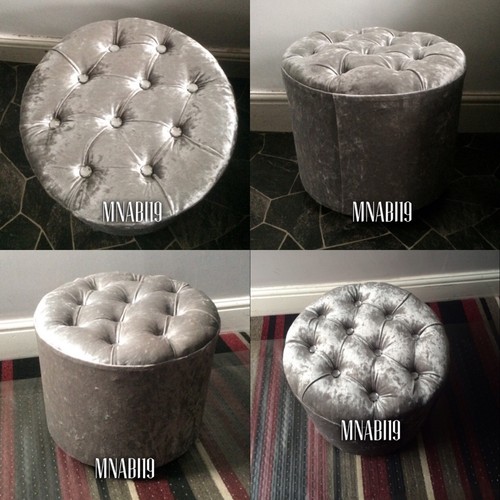 ROUND FOOTSTOOL / STOOL IN CRUSHED VELVET VARIOUS COLOURS / POUFFE / SEAT NEW - Picture 2 of 27