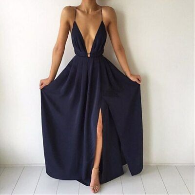 Mujeres sin mangas Halter Maxi Vestidos Backless Party Split Vestido largo Mujeres sin mangas Halter Maxi Vestidos Backless Party Split Vestido largo
