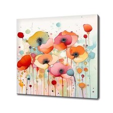 Red Orange Poppies Abstract Meadow Flowers Watercolour Canvas Print Art