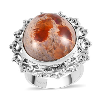 14,60 ctw handgefertigter Mutter des Feuer Opals Solitär Ring Sterlingsilber Größe 9