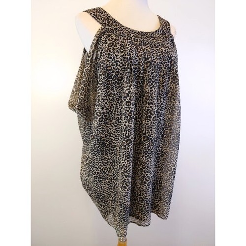 H&M Womens Sleeveless Top Animal Print Brown Black Pleats Ribbon Back Tie Small - Picture 2 of 11