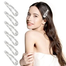 2.4 Inch Rhinestone Hair Clips, 6PCS Hair Clips Snap Barrettes 2.4 in Silver